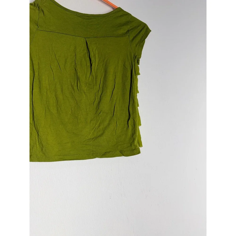 Forever 21 Girls Olive Green Ruffle Front Short Sleeve Top Size M 9/10